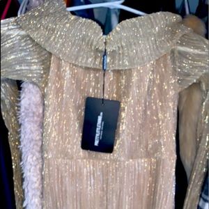 GOLD METALLIC RUCHED BODYCON DRESS